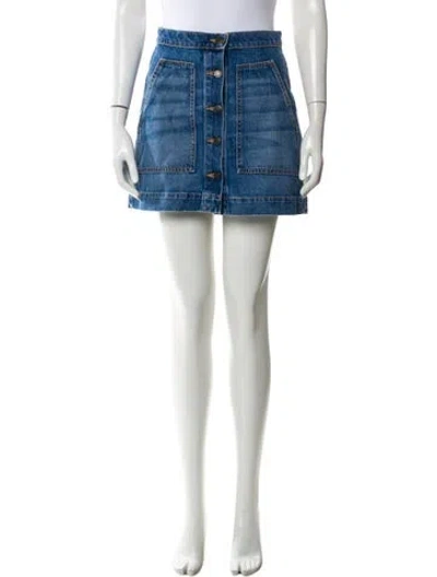 Pre-owned Veronica Beard Embroidered Accent Mini Skirt In Blue