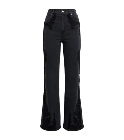 Veronica Beard Crosbie High-rise Embroidered Wide-leg Jeans In Black