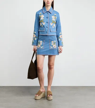 Veronica Beard Embroidered Tailored Denim Jacket In Black