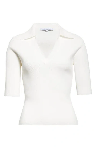 Veronica Beard Emily Johnny Collar Rib Knit Polo In Off-white
