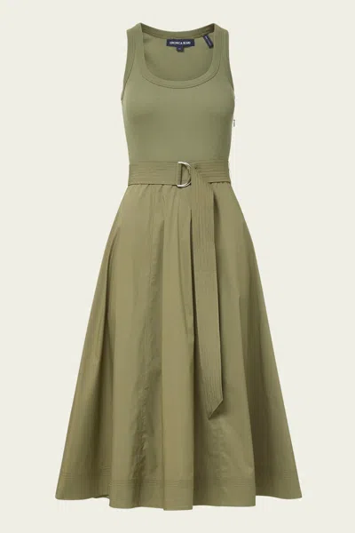 Veronica Beard Ennis Mixed Media Stretch Cotton Dress In Green
