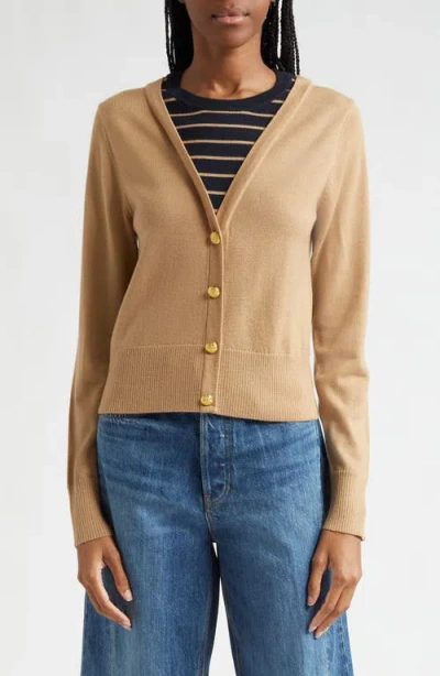 Veronica Beard Enza Merino Wool Cardigan In Khaki Navy