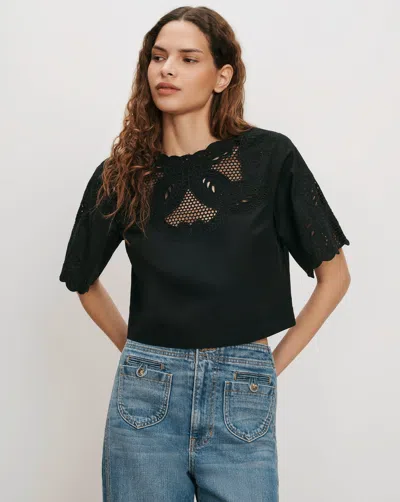 Veronica Beard Errol Embroidered Top In Black