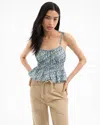 Veronica Beard Erving Floral Peplum Top In Blue