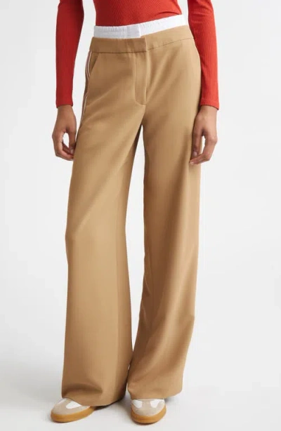 Veronica Beard Eugene Boxer Waist Side Stripe Gabardine Pants In Brown