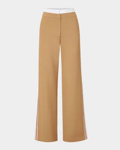 Veronica Beard Eugene Side-stripe Wide-leg Trousers In Brown