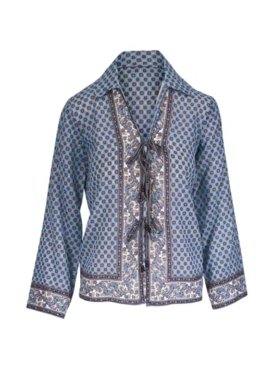 Veronica Beard Eva Printed Tie-neck Blouse In Blue