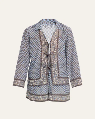 Veronica Beard Eva Scarf-print Tie Blouse In Gray