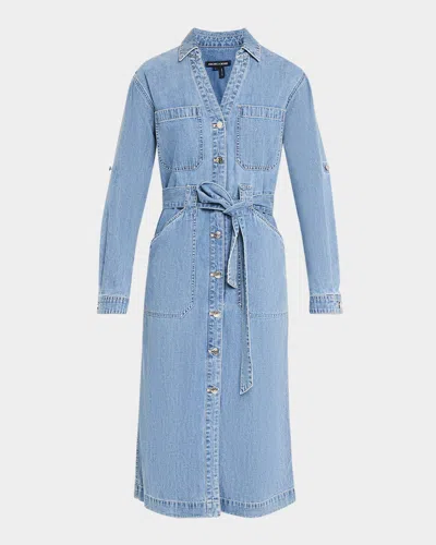Veronica Beard Evelyn Belted Denim Shirtdress In Starlight