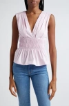 Veronica Beard Evra Sleeveless Smock Waist Peplum Top In Barely Orchid