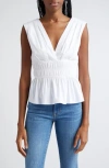 Veronica Beard Evra Shirred Cotton-blend Poplin Top In White