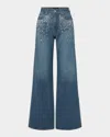 Veronica Beard Exclusive Kasey Embellished Wide-leg Jeans In Blue