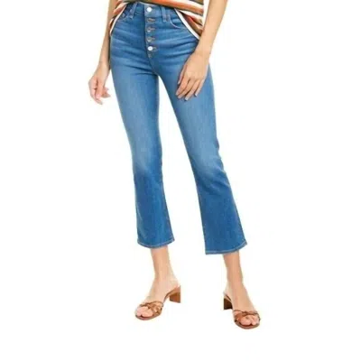 Veronica Beard Exposed Buttons Fly High Rise Crop Flare Jeans In Blue
