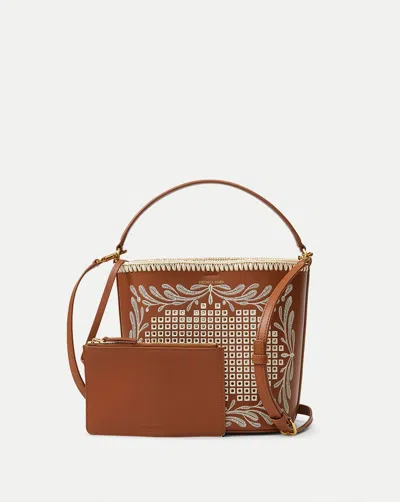 Veronica Beard Eyelet Whipstitch Feedbag In Brown