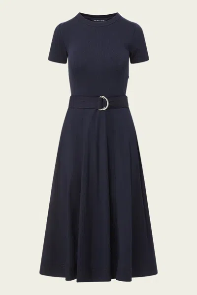 Veronica Beard Loreta Belted Pleated Linen Midi Shirt Dress In Blue