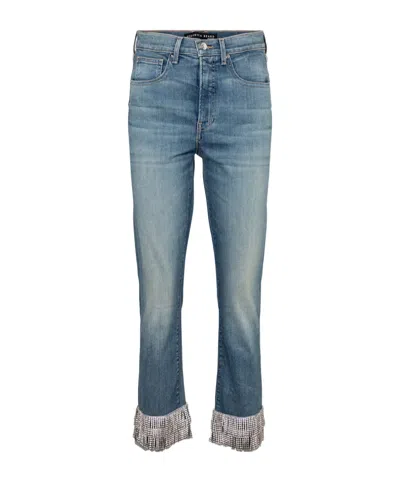 Veronica Beard Faded Ruffle Denim Pants In Blue