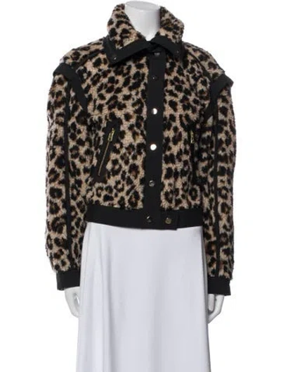 Pre-owned Veronica Beard Faux Fur Animal Print Faux Fur Jacket In Brown