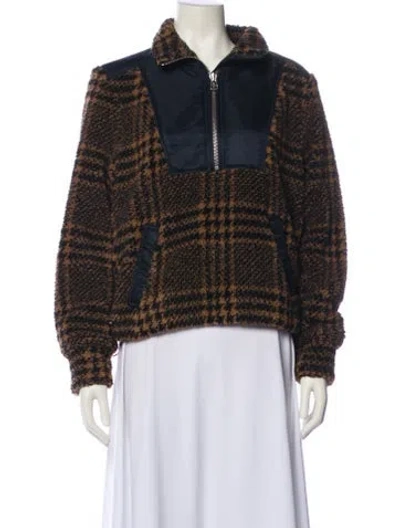 Pre-owned Veronica Beard Faux Fur Plaid Print Jacket In Black