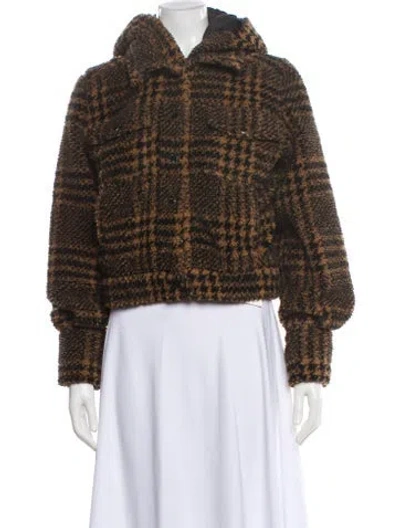 Pre-owned Veronica Beard Faux Fur Plaid Print Jacket In Brown