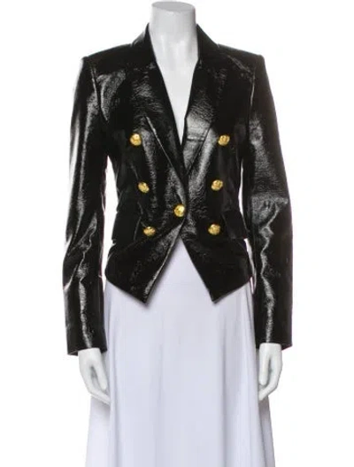 Pre-owned Veronica Beard Faux Leather Printed Evening Jacket In Black