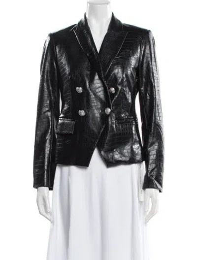 Pre-owned Veronica Beard Faux Leather Tweed Pattern Blazer In Black