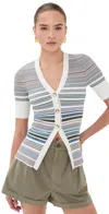 Veronica Beard Fawne Stripe Short-sleeve Cardigan In Brown
