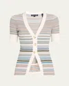 Veronica Beard Fawne Stripe Short-sleeve Cardigan In Multi