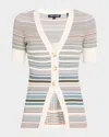 Veronica Beard Fawne Stripe Short-sleeve Cardigan In Multi