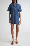 Veronica Beard Felice Frayed Hem Denim Shirtdress In Blue