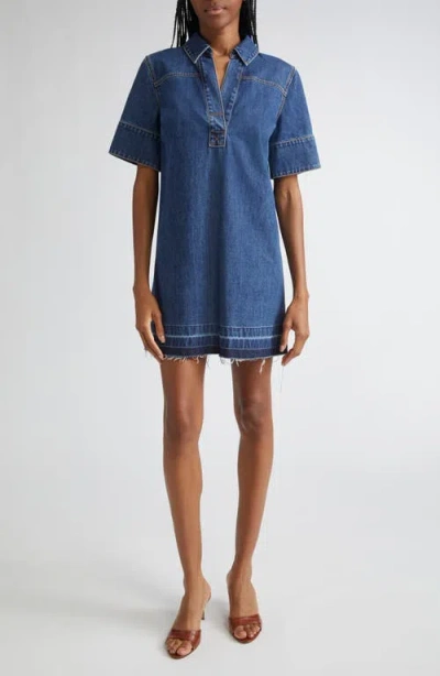 Veronica Beard Felice Frayed Hem Denim Shirtdress In Blue