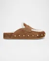 Veronica Beard Fenix Studded Shearling Loafer Mules In Brown