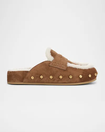 VERONICA BEARD FENIX STUDDED SHEARLING LOAFER MULES