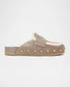Veronica Beard Fenix Studded Shearling Loafer Mules In Gray