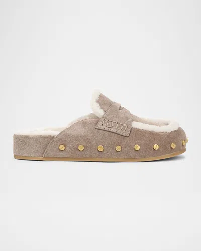 VERONICA BEARD FENIX STUDDED SHEARLING LOAFER MULES