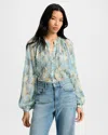 Veronica Beard Fennel Pleated Button-down Shirt In Powder Blue Multi In Blue