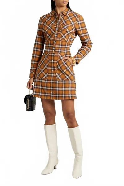 Veronica Beard Fern Checked Cotton Flannel Mini Shirt Dress In Yellow In Brown