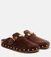 Veronica Beard Fern Embellished Suede Mules In Brown