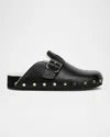 Veronica Beard Fern Leather Shearling Rivets Clogs In Black