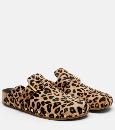 Veronica Beard Fern Leopard-print Calf Hair Mules In Brown