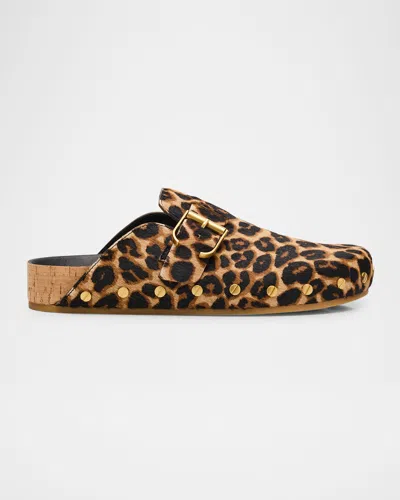 Veronica Beard Fern Leopard-print Pony Hair Clogs In Animal Print