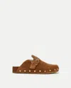 Veronica Beard Fern Suede Buckle Cozy Loafer Clogs In Caramel