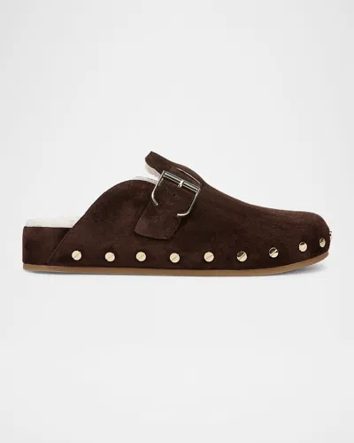 VERONICA BEARD FERN SUEDE BUCKLE COZY LOAFER CLOGS