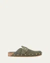 Veronica Beard Fern Suede Buckle Loafer Mules In Green