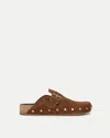 Veronica Beard Fern Suede Buckle Cozy Loafer Clogs In Brown