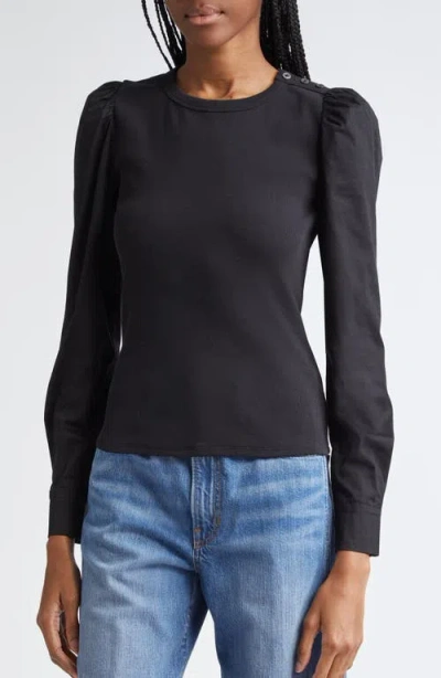 Veronica Beard Fersia Mixed Media Balloon Sleeve Top In Black