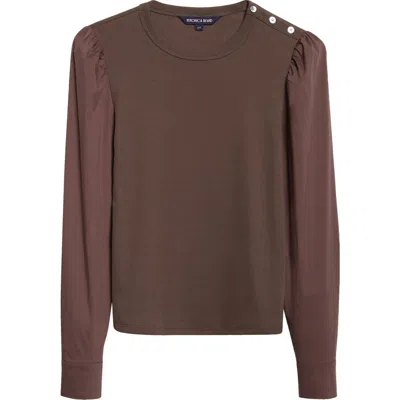 Veronica Beard Fersia Mixed Media Long Sleeve Top In Brown