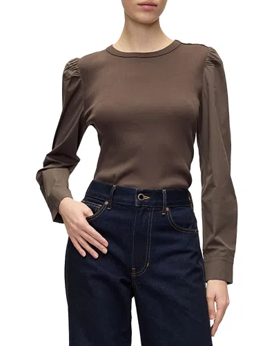 Veronica Beard Fersia Mixed Media Tee In Brown