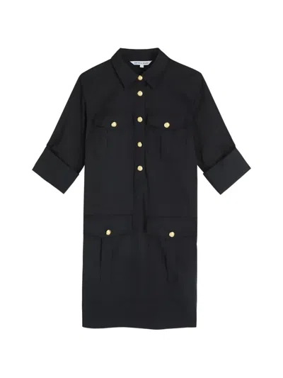 Veronica Beard Flap-pocket Shirt Midi Dress In Black