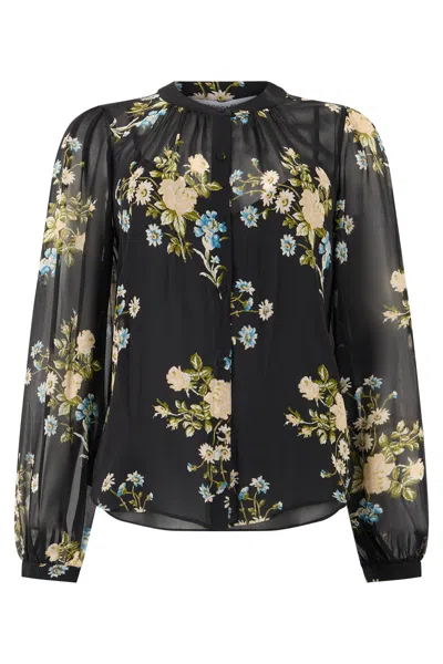 Veronica Beard Floral Chiffon Button-front Blouse With Long Sleeves In Multi