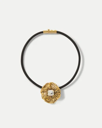 Veronica Beard Floral Pendant Cord Necklace In Black